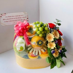 Giỏ quà trái cây kèm hoa – A42