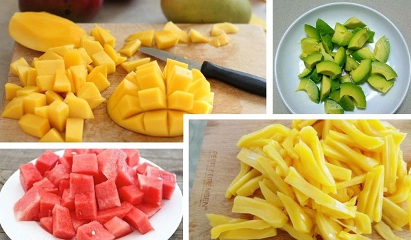 Sơ chế trái cây sạch sẽ và cắt nhỏ vừa ăn