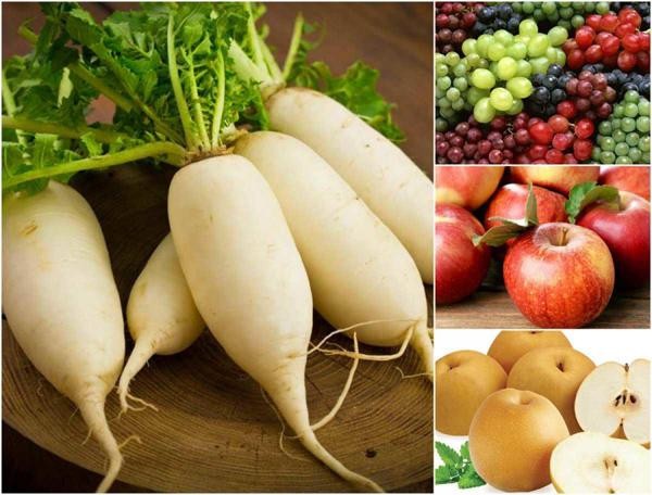 Ăn củ cải trắng chung với nho, táo, lê gây rối loạn tiêu hóa
