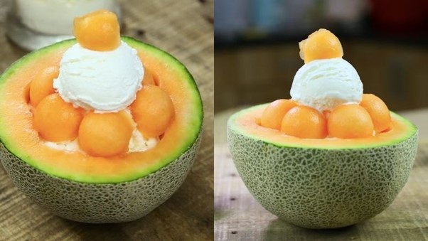 Dưa lưới dầm sữa đặc đá bào